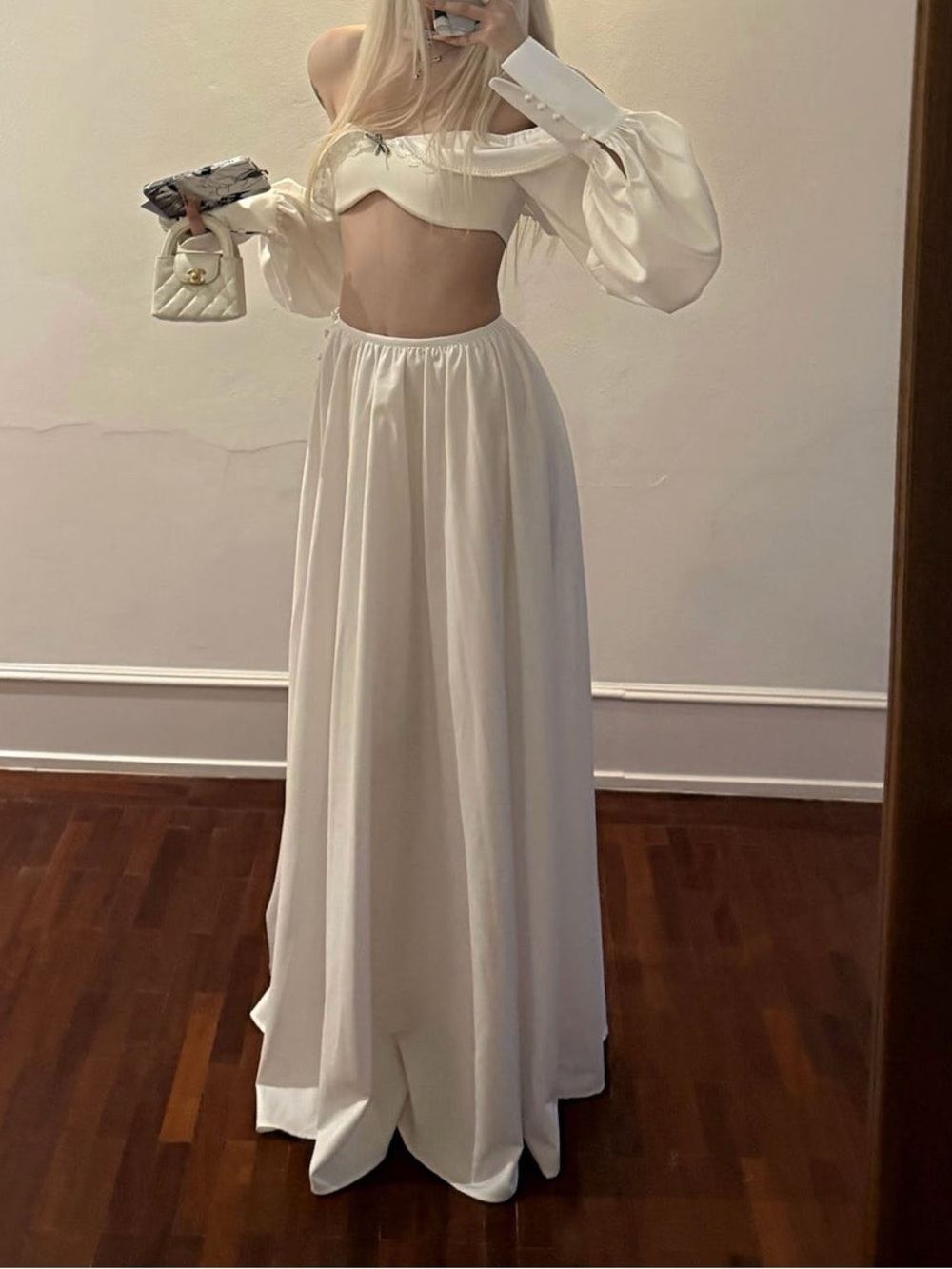 Off-Shoulder White Cutout Maxi Dress